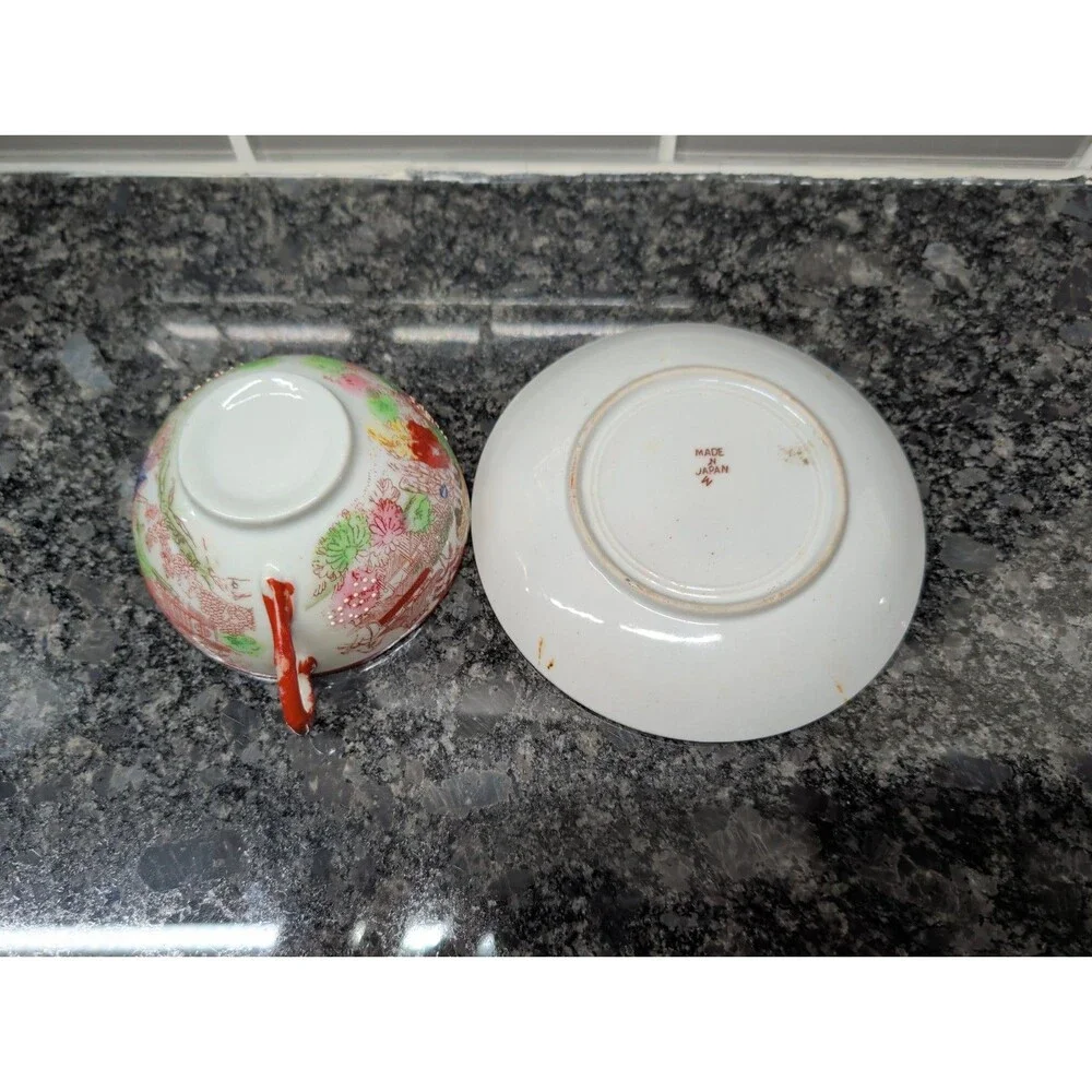 Vintage Japanese hand-painted geisha girl Rose medallion teacup and saucer